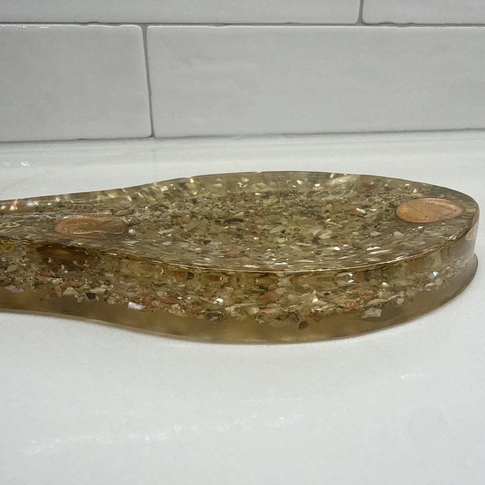 Vintage Universal Studios Confetti Lucite Acrylic Spoon Rest 3x 1974-D Pennies